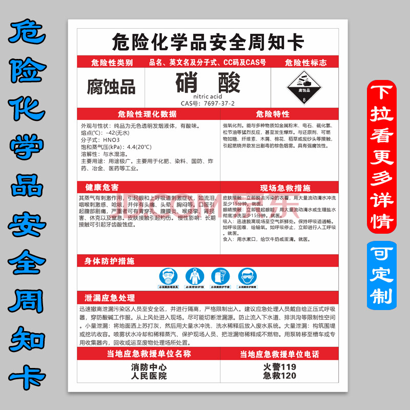 南北朝安周知卡危险化学品油漆msds说明书安标志牌标识标签贴套 硝酸