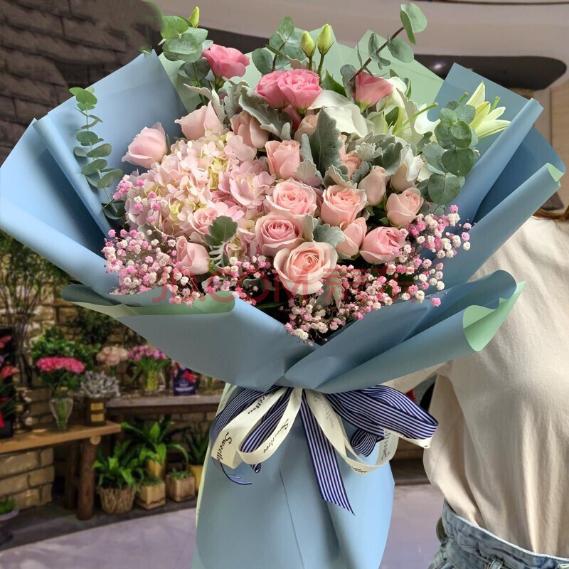 岚黛 鲜花同城配送粉玫瑰绣球韩式混搭花束生日礼物纪念日创意鲜花送