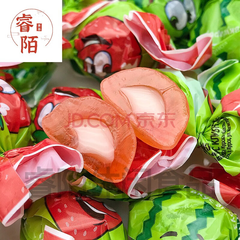 俄罗斯进口konti康吉夹心软糖橡皮糖果汁草莓西瓜味爆浆儿童500g