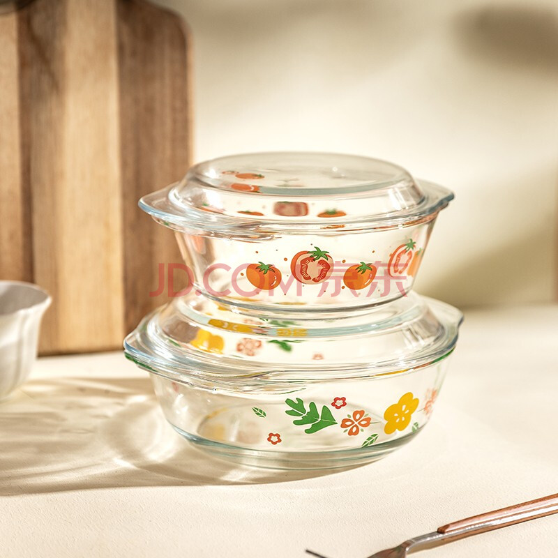 摩登主妇微波炉专用器皿玻璃碗带盖透明玻璃汤碗耐高温泡面蒸蛋碗 1.