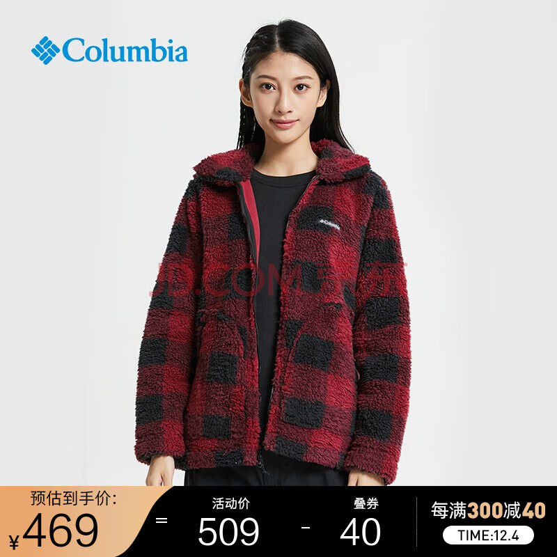 columbia哥伦比亚户外21秋冬新品女子格纹保暖抓绒衣外套ar2904 619