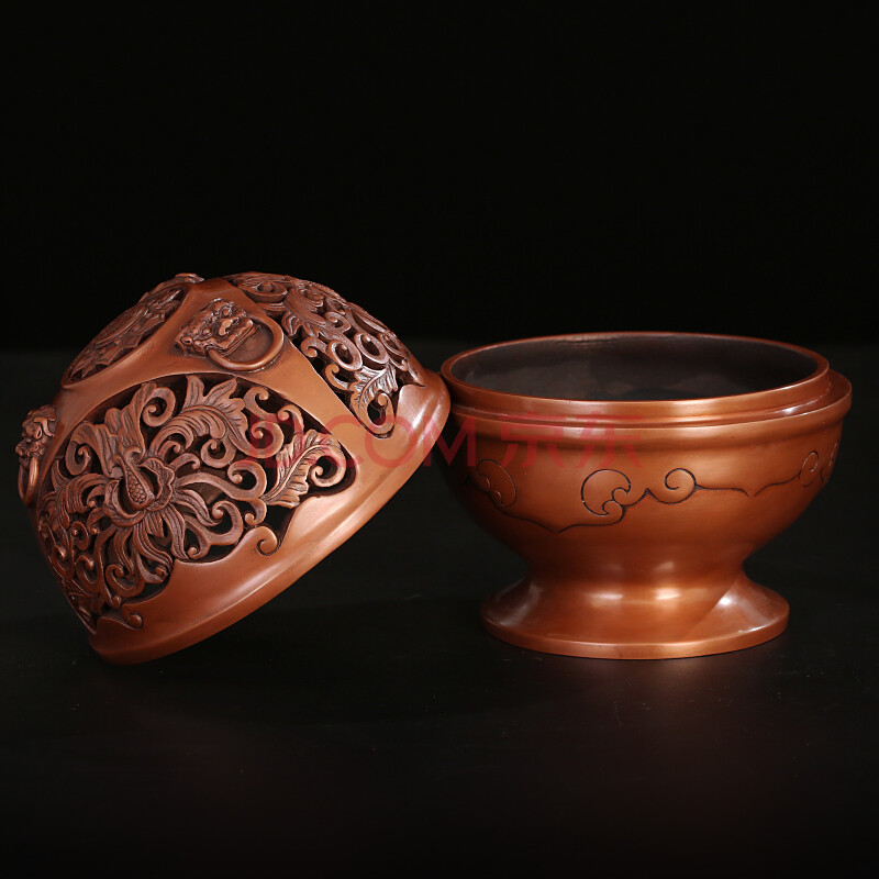 开业礼品 带托缠枝莲纹纯紫铜香薰炉 佛堂家居香道用品香炉