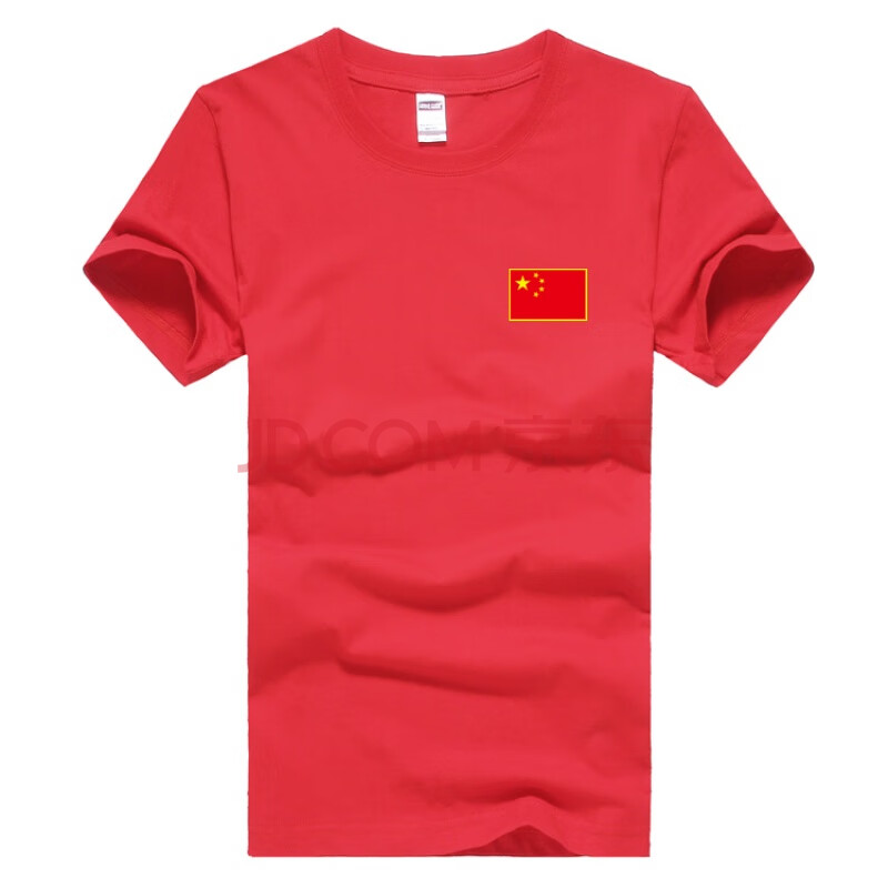 带印有中国图案的短袖t恤五星红旗上衣服装男女军人半袖儿童 红色 小