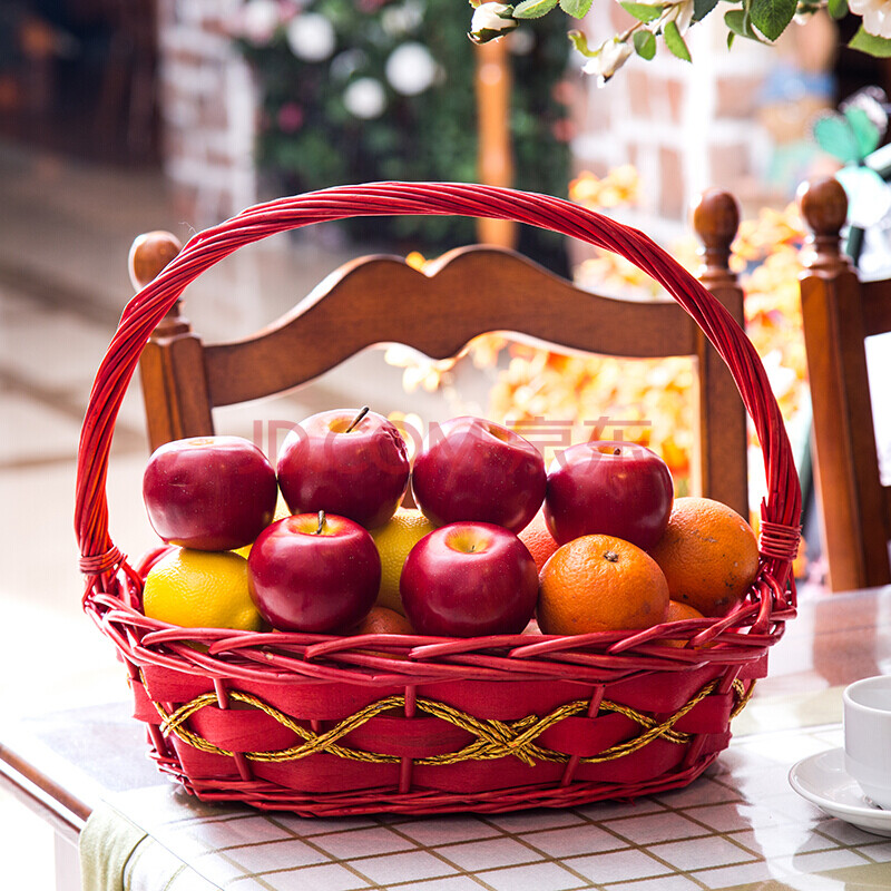 藤编水果篮礼品篮柳编水果篮手提篮舞蹈篮花篮菜篮子野餐篮 红色大号