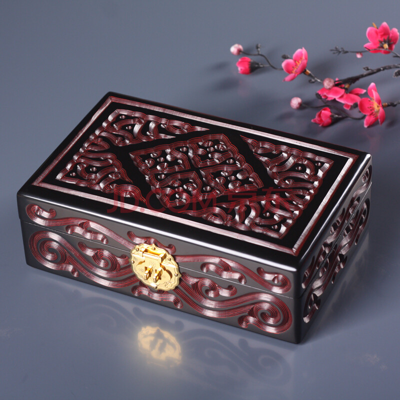 剔犀红大漆云雕漆器首饰饰品盒中国民间传统手工艺复古 23黑色云雕盒