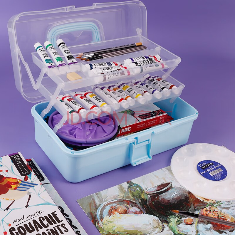 蒙玛特 水粉颜料套装 美术工具箱专业24色水粉画颜料广告初学者学生用