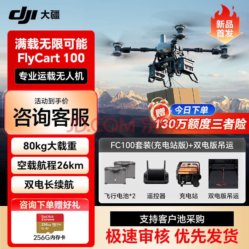 大疆（DJI）大型无人机载重 FlyCart30 专业空吊箱运输 30公斤作业无人机 FC100【充电站+吊运系统】