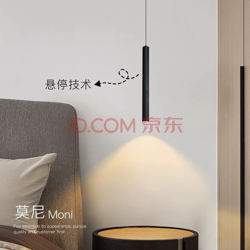 雷巳极简床头小吊灯简约网红轻奢背景墙灯北欧房间卧室床头长线灯 A款-曜石黑【单支装】升降款 LED白光【图片 价格 品牌 报价】-京东