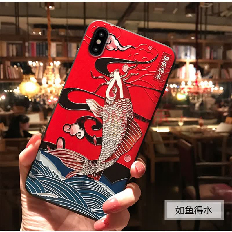 苹果xr手机壳iphonexsmax国潮6s浮世绘8p国风7p x神龙plus锦鲤王防摔