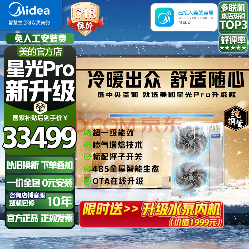 美的中央空调多联机星光pro家用客厅别墅一拖三四风管机全直流变频超一级能效新升级款包安装 家电补贴 7匹  一级能效 一拖五（110-140㎡）【包安装】