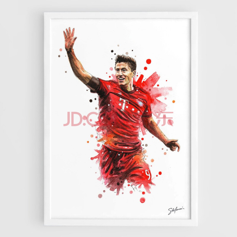 装饰画有框挂画墙壁画足球海报世界杯c罗梅西内马尔博格巴 莱万多夫