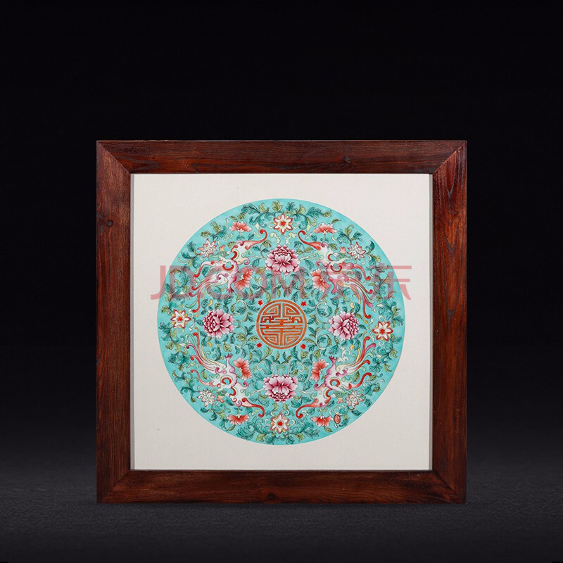 景德镇陶瓷器大师手绘粉彩仿古缠枝纹瓷板画家居客厅玄关装饰壁画