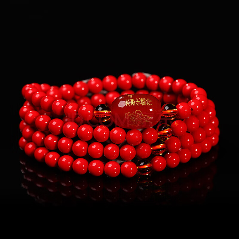 红朱砂手链女款 108颗佛珠手串女多层六字真言 朱砂手串心经佛珠15