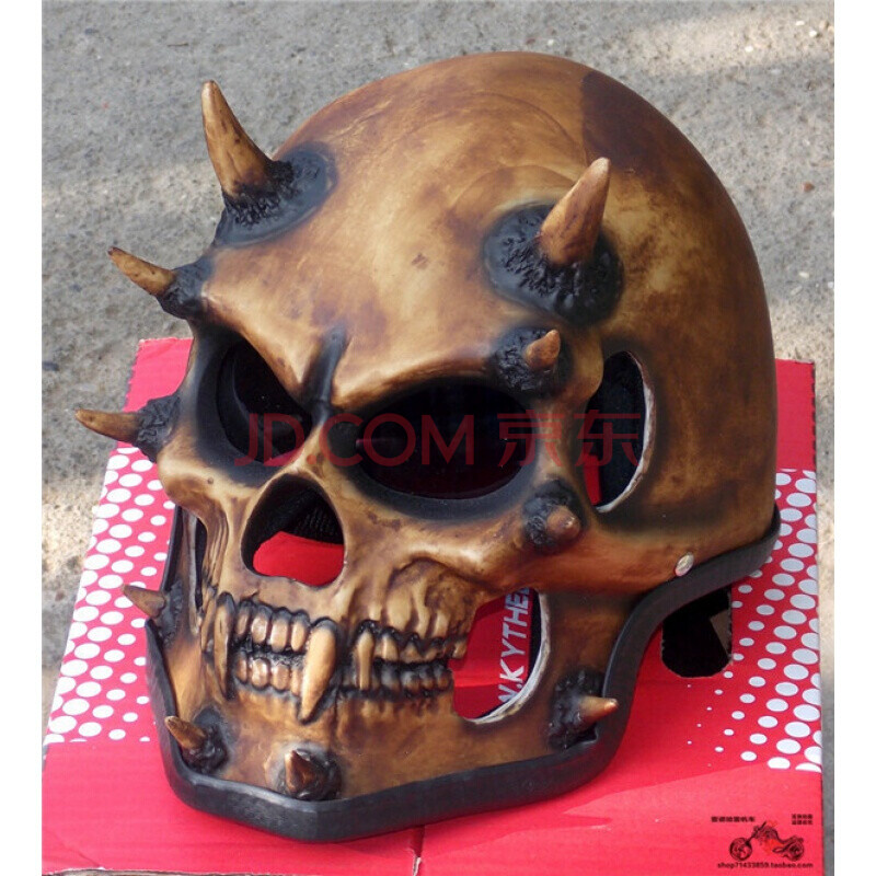 【好货】 哈雷摩托车骑士骑行个性倒刺骷髅头盔手工定制机车全盔 图款