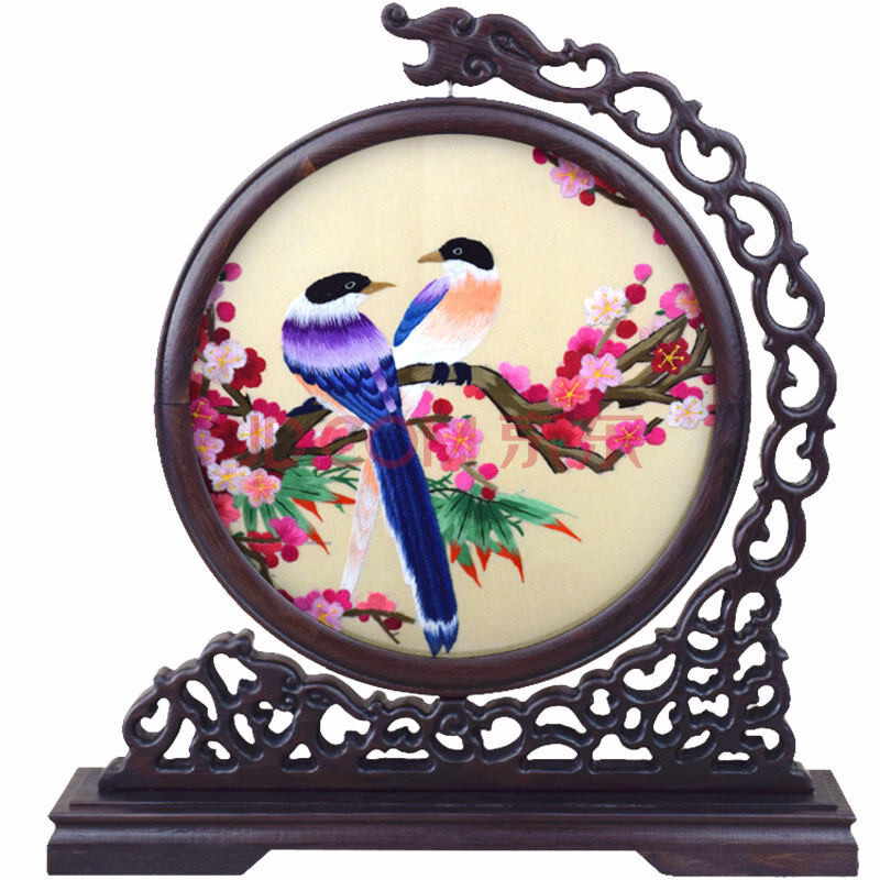 苏绣摆件手工刺绣玉兰双面绣台屏屏风出国企业礼品特色工艺品 梅花