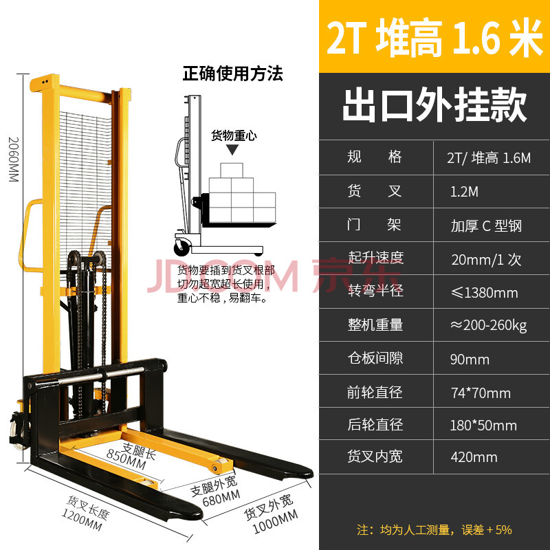 手动液压叉车搬运升降堆高车1吨2吨3吨电动地牛升高装卸铲车 出口外挂