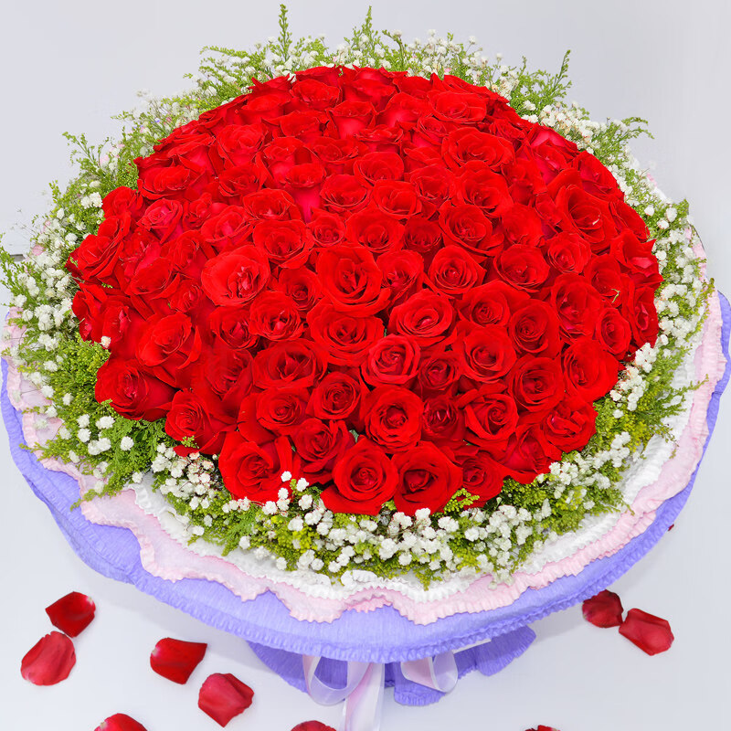 鲜花速递同城99朵红玫瑰花束礼盒深圳上海广州北京杭州生日送花店 -99