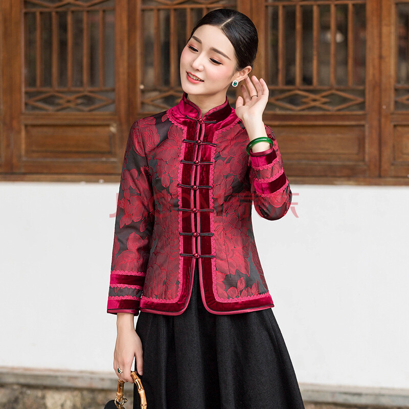华族经典改良对襟旗袍上衣女夹棉加厚秋冬日常中式棉袄唐装上衣女