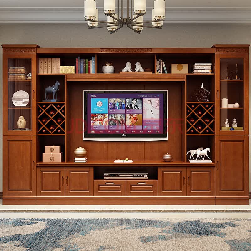 实木电视柜中式背景柜墙柜实木柜组合中式客厅整体影酒柜现代简约 3.