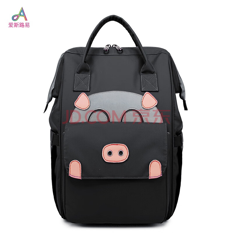 女潮书包女初中高中学生韩版校园休闲可爱百搭背包 大气黑色 猪鼻子版