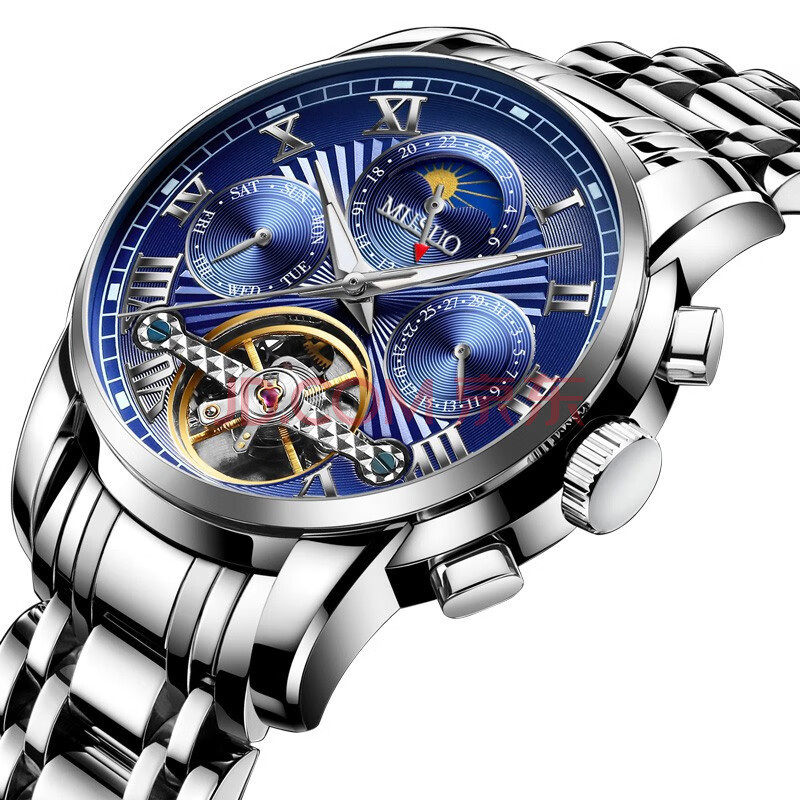 慕梭(musuo)手表2019新款男士机械表全自动陀飞轮月相双日历防水夜光