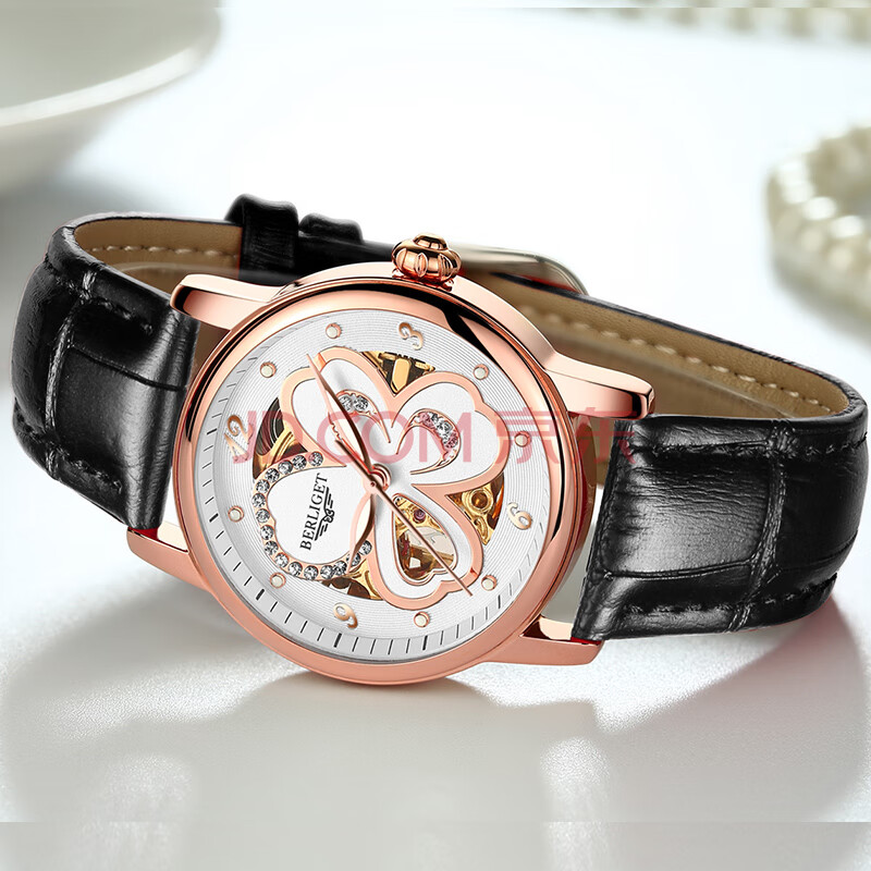 宝丽爵(berliget) 女士手表全自动机械表时尚潮流防水女表皮带镶钻