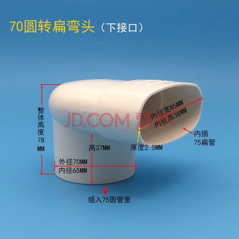pvc排水75扁管椭圆管扁配件卫生间地漏移位弯头下水管件扁口排水 75圆