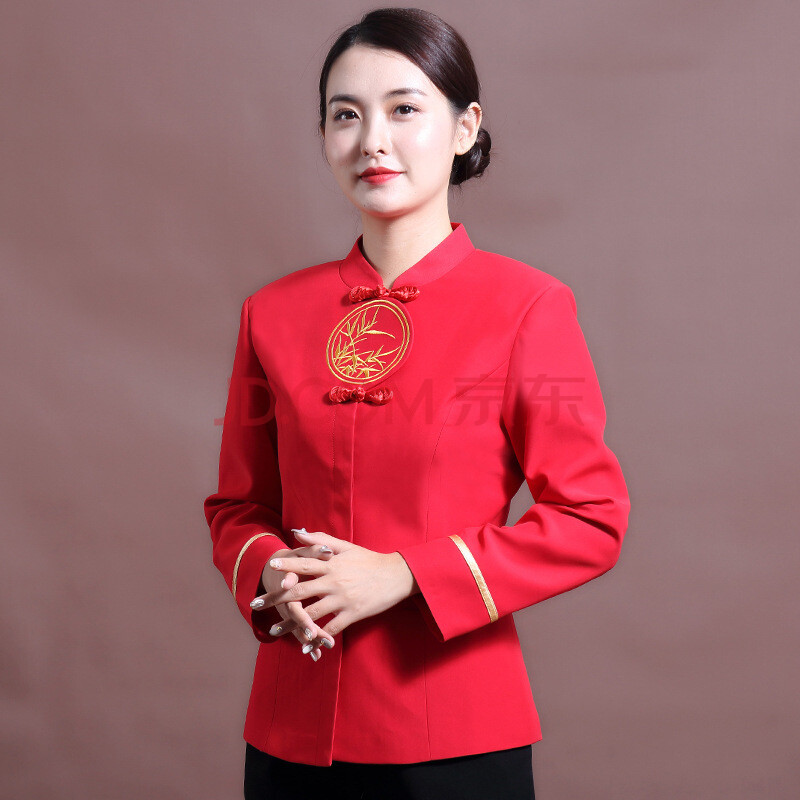 酒店工作服秋冬装茶楼中式餐厅餐饮饭店女服务员长袖制服加厚 女士