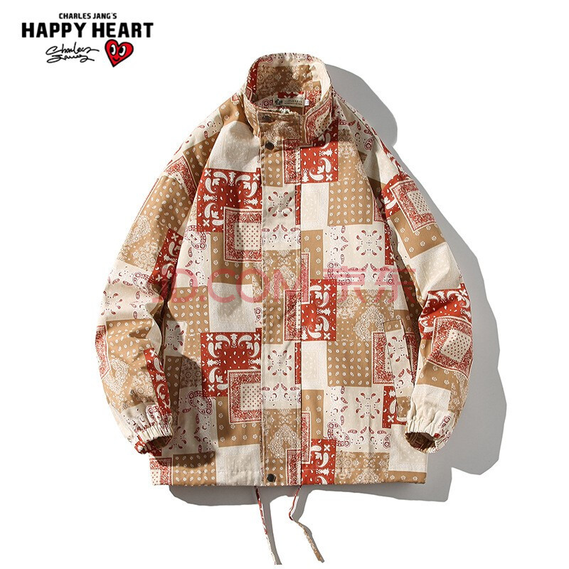 查尔斯桃心 腰果花烟花形状满印休闲夹克外套 男女同款 卡其 5xl