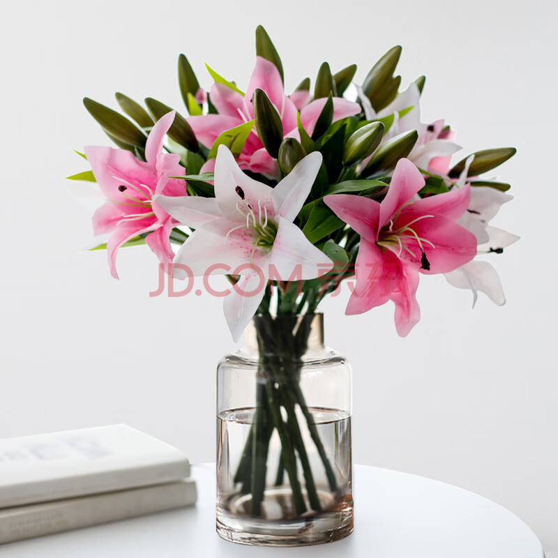 假花百合仿真花束单支客厅塑料餐桌装饰摆设花艺摆件高档花瓶插花 8支