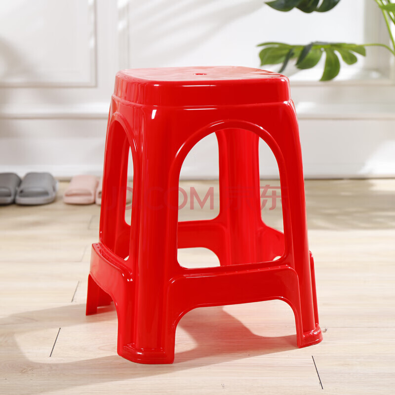 家用加厚塑料凳子成人餐桌椅子方凳圆凳塑胶高凳 升级加厚款 红色10个