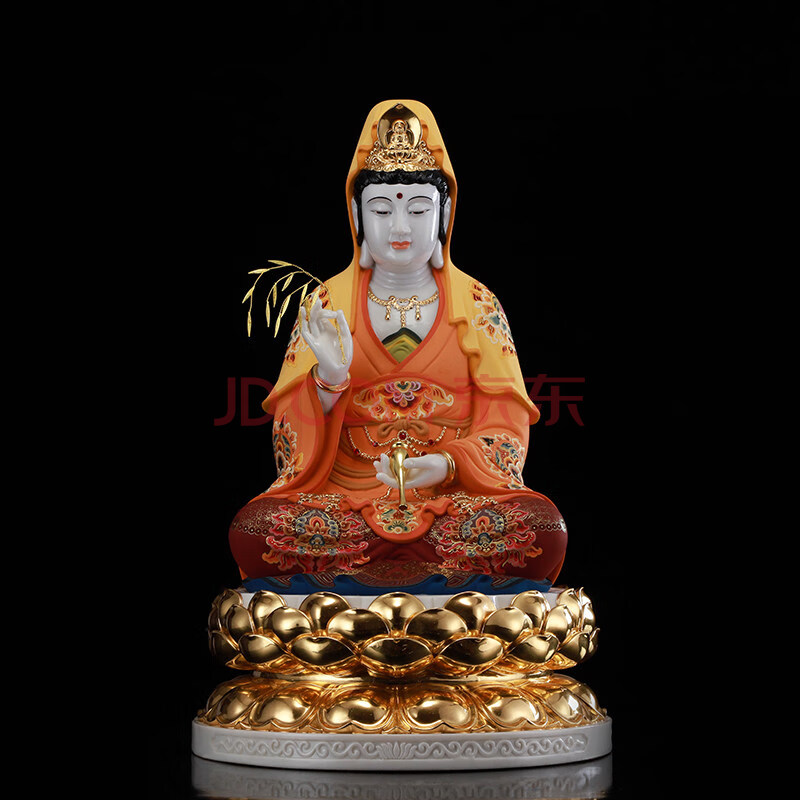 三圣佛像摆件居家供奉汉白玉彩绘释迦牟尼佛大日如来 高38厘米观音