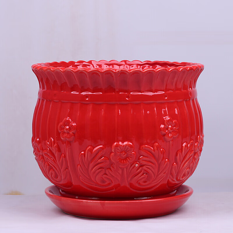 红色中国风花盆 陶瓷 批发福字特大号个性创意绿萝绿植花盆带托 tm