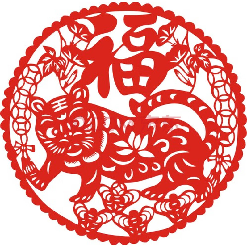 水月镜花 窗花剪纸老虎 十二生肖虎年动物剪纸玻璃窗墙壁镂空贴纸 fz