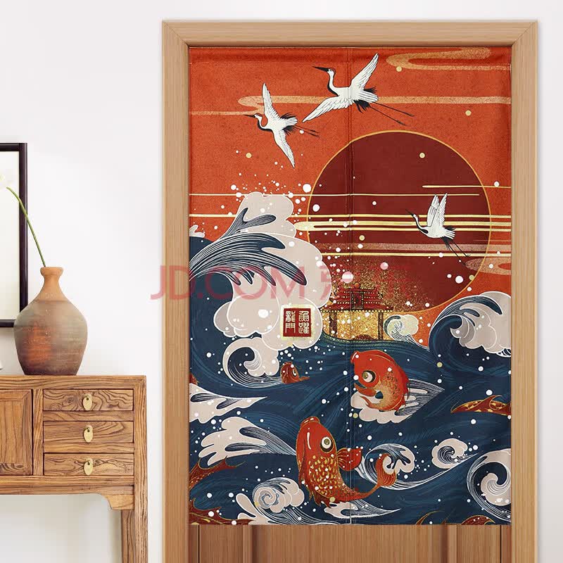 门帘中式布艺隔断家用卧室布帘子厨房遮挡卫生间厕所半帘 旭日东升