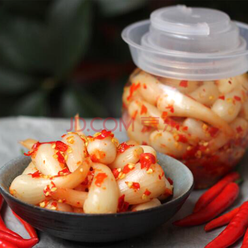 湖南农家自制藠头腌荞头蒜头咸菜脆辣下饭坛子菜瓶装特色菜开胃 1斤