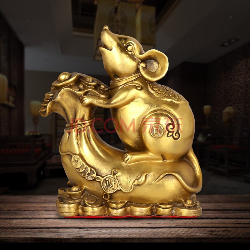天御阁铜老鼠摆件纯铜五鼠运财黄金袋招财十二生肖鼠工艺品客厅玄关