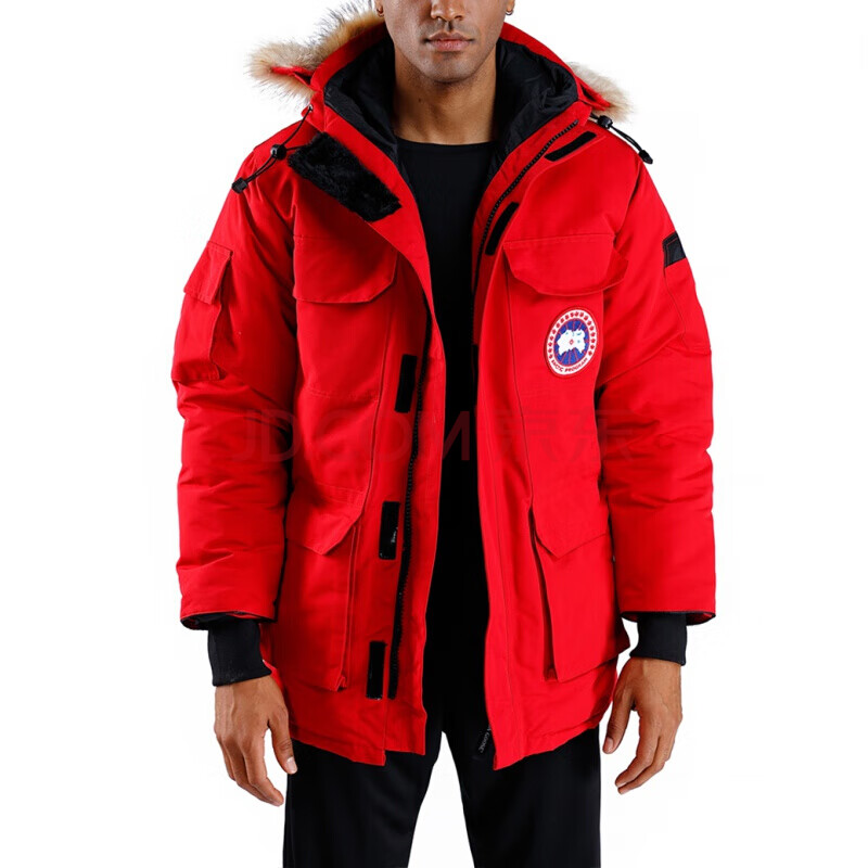加拿大风大鹅羽绒服男情侣远征派克服中长款连帽防寒保暖外套女 红色