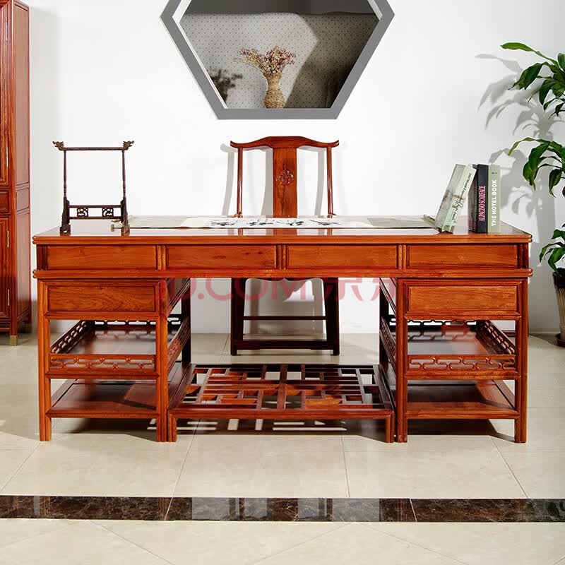 贡艺名居 红木家具缅甸花梨(学名:大果紫檀)办公桌明式全实木写字台大