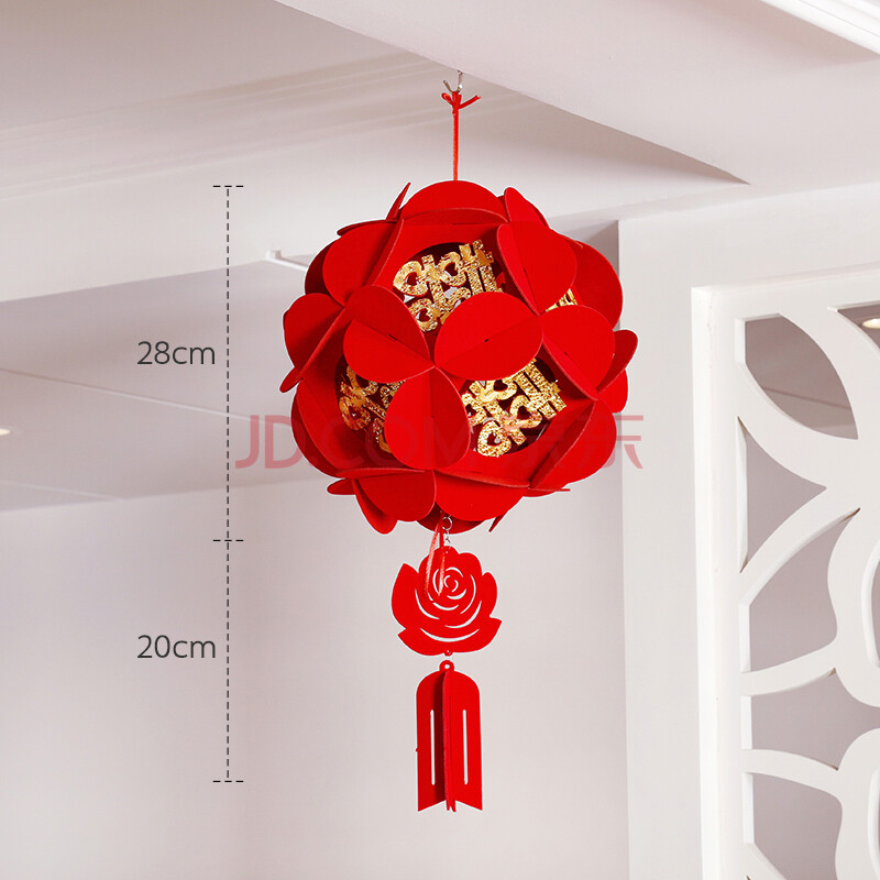 送喜 喜字灯笼绒布绣球贴金喜字 贴金宫灯无纺布拉花婚房花球 婚庆