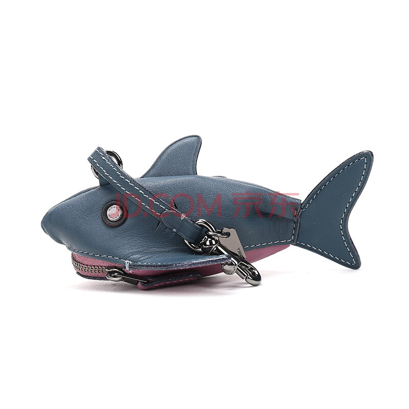 coach 蔻驰 奢侈品 女士专柜款丹宁色铬鞣皮革鲨鱼零钱包挂饰 21097