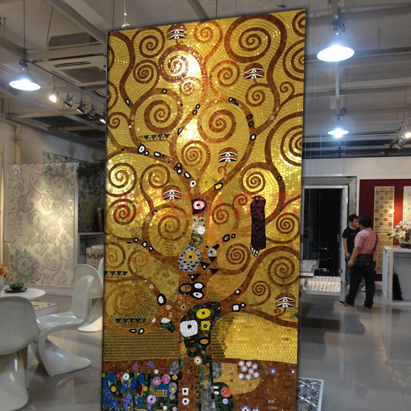 眼神马赛克剪画背景墙 发财生命树拼花图抽象画 欧式客厅玄关过道