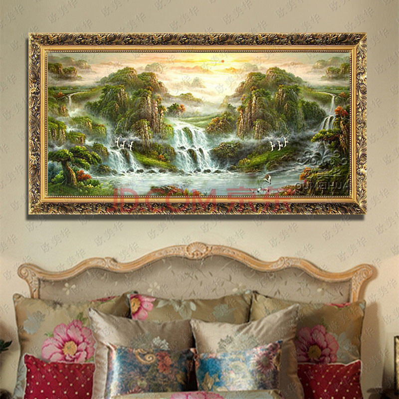欧美华手绘油画 山水风景【聚宝盆】 有框油画 现代装饰 客厅 卧室挂