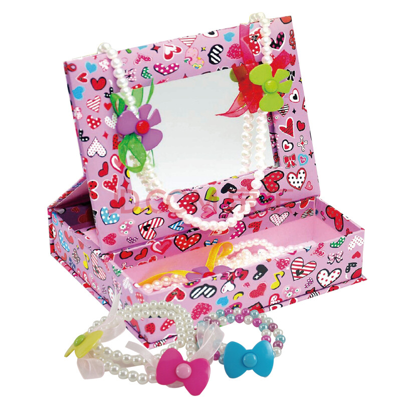 儿童手工 益智玩具 创意diy手工制作串珠 首饰盒化妆盒公主礼物 粉红
