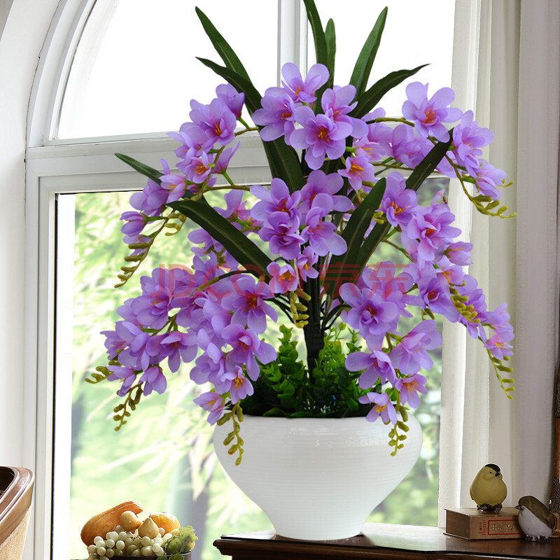 喜莱卡仿真花套装蝴蝶兰假花室内绢花摆件花瓶花艺塑料花客厅电视柜