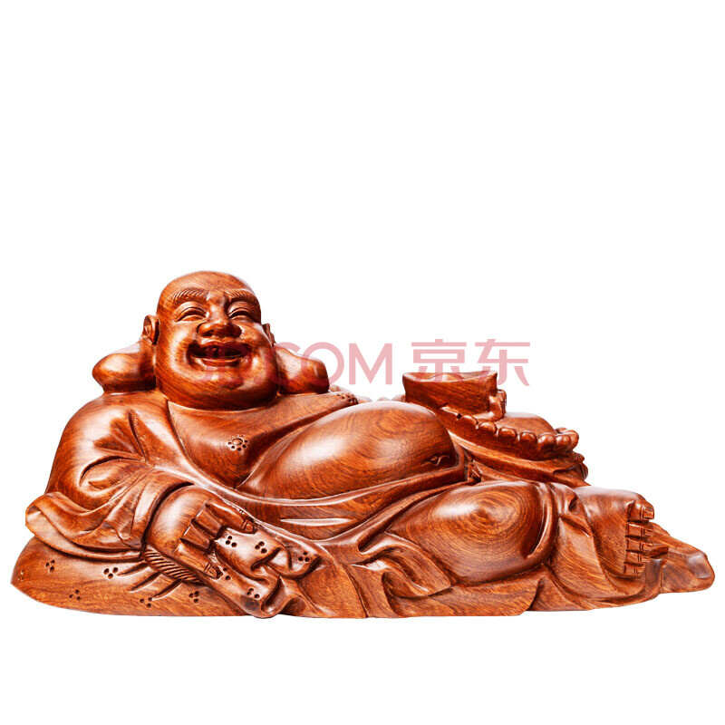 大号手持元宝躺式木雕弥勒佛像 摆件 黄花梨躺式弥勒佛长40cm