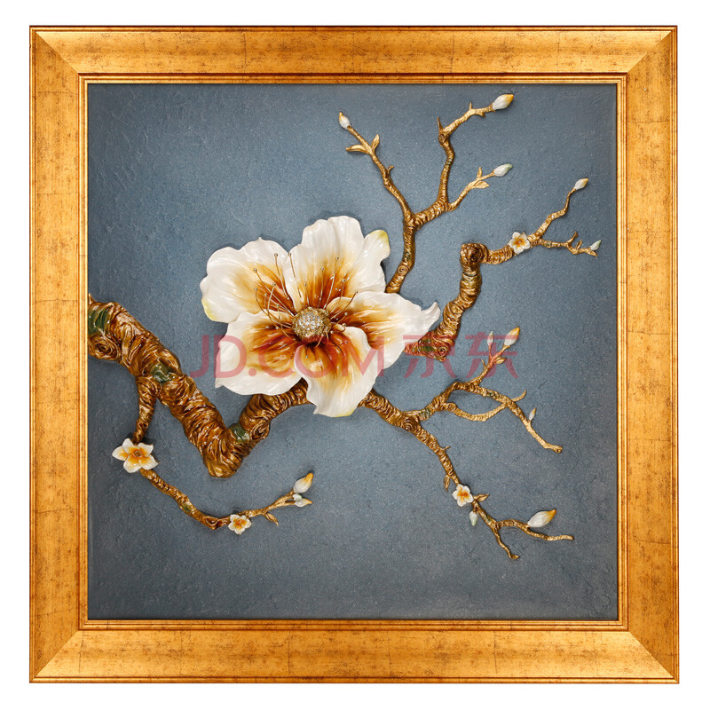 圣朗伦 金属珐琅彩工艺花朵客厅装饰画 立体3d浮雕有框画 沙发背景墙