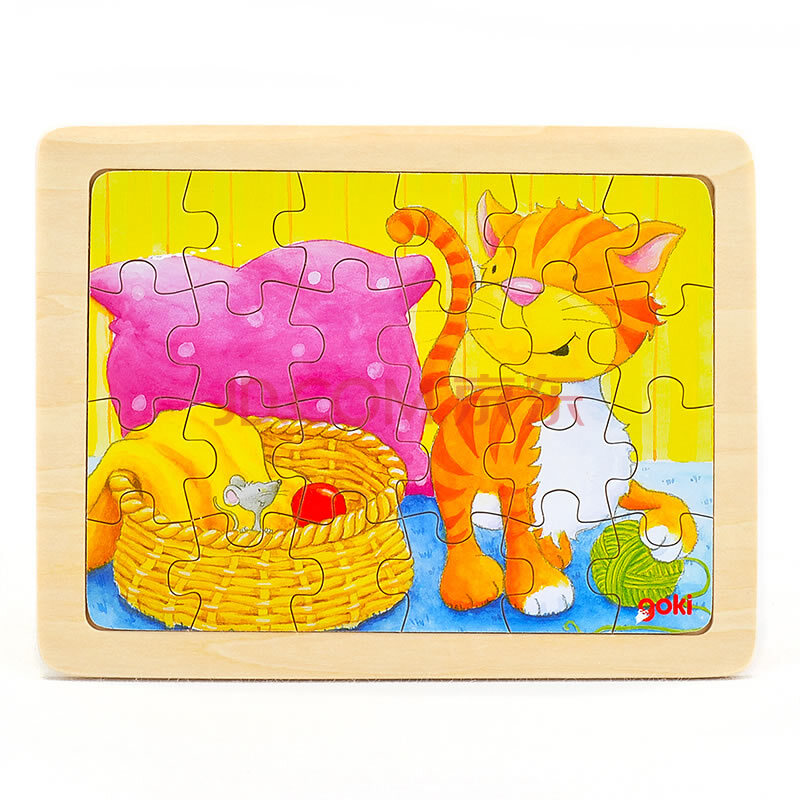 goki拼图儿童玩具幼儿园礼物益智早教木质制拼板男女孩启蒙玩具 猫咪