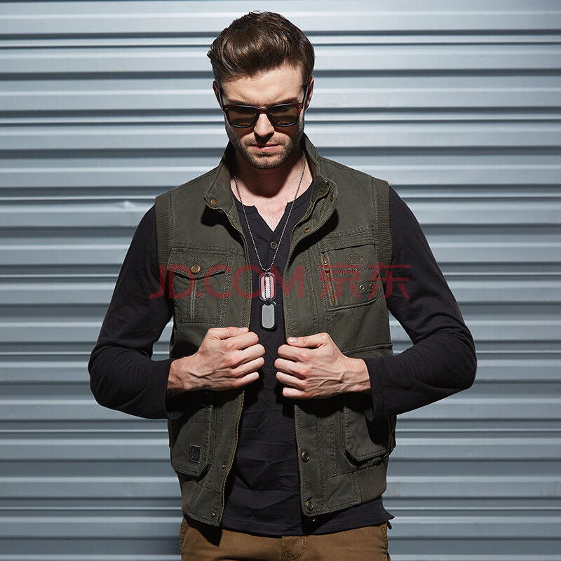 春夏户外多口袋摄影马甲 中年男士马夹外套 军绿色 4xl