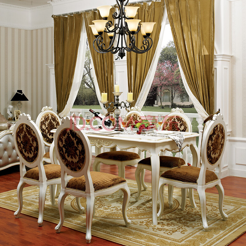 尚雅枋-白色欧式餐厅长方餐桌 餐椅 餐边柜 餐桌 餐椅